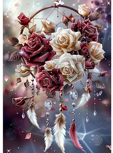 Auremi Traumfänger Diamond Painting Erwachsene, 5D Diamant Painting Bilder Erwachsene, DIY Blume Diamond Painting Bilder Diamant Malerei Set für Wanddekoration 30x40cm