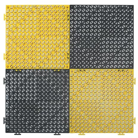 Dalle Sol Emboîtable Drainage Très Résistant Caillebotis Exterieur Grilé Plastique Antidérapant Douches Salle Sport(Yellow-black,32pieces)