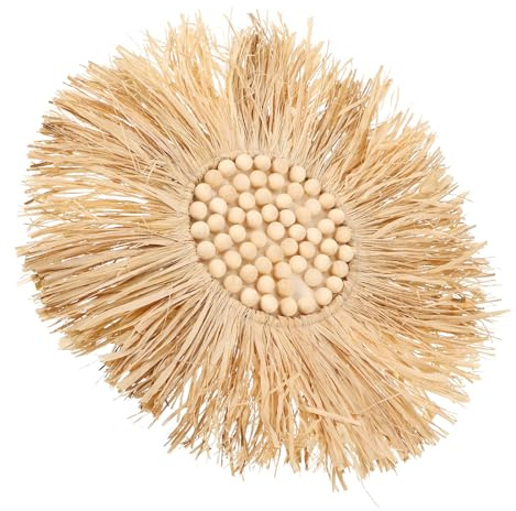 Adorno de Pared Nórdico de Rafia Tejida Madera, Khaki | Decoración Pared Mimbre, Adorno de Rafia, Uso Versátil para Hogar y Oficinas