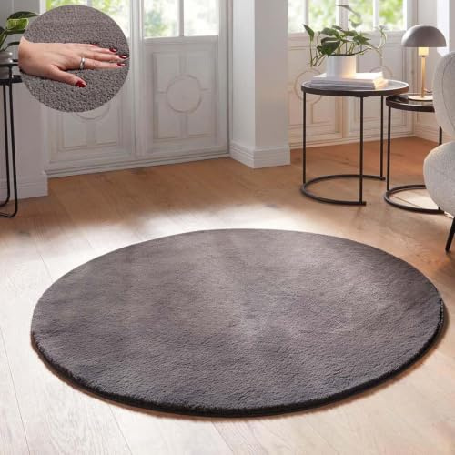 Taracarpet Supersoft kurzflor Teppich Fiona Wohnzimmer Schlafzimmer Kinderzimmer Flur Läufer waschbar rutschfest Uni New Anthrazit 160 cm rund
