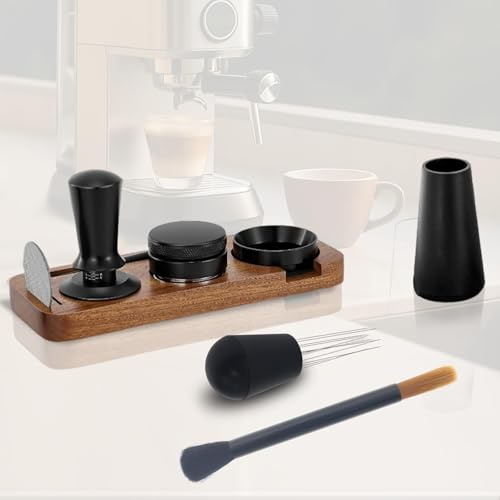 Espresso Zubehör Set 7-Teilig, 54 mm Barista Set für Siebträgermaschinen | Mit Kaffee Tamper, Tamperstation, Siebträger Zubehör mit Verteiler, WDT Tool, Dosiertrichter, Bürste und Puck Screen