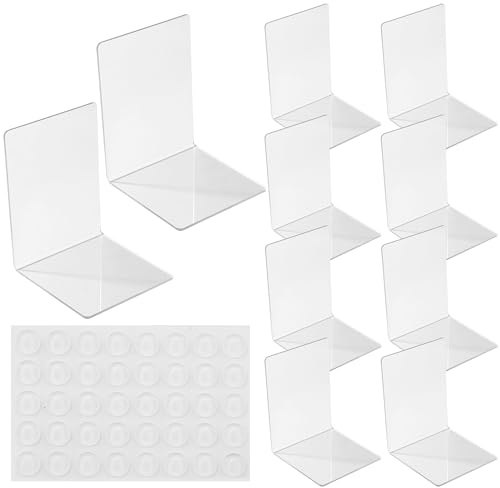 10 Stück Transparenten Buchstützen-Set, 3mm verdickt Buchstütze, 40 Stück Anti-Rutsch-Pad-Acryl, Klarer Buchständer kann für Buchhalter, Bibliotheks-Buchständer, Büro-Bookends, Bücherstützen
