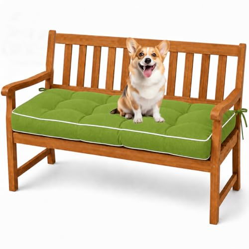 AZMAHT Cuscino Panca 8cm, Cuscino per panchina da Esterno Impermeabile. Imbottitura in Cotone PP, 2 Cinghie, Ideale per Giardino. Sottovuoto di qualità Premium.,Verde,100x30x8cm