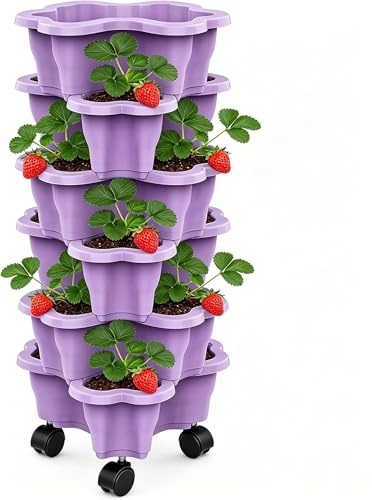 Plantateur vertical 6 étages empilables Plantateur Pots de jardin, Pots verticaux de fraise, empilage de la tour de jardin, empilables herbes fleur légumes FlowerPots intérieur extérieur (Violet)