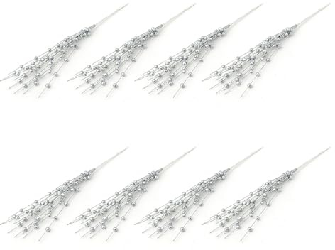 Hapivida Ramos Artificiales de Bayas de Acebo, 8 Piezas Tallos de Bayas Falsas Decoración para Arbol de Navidad, Decoración de Fiestas, Manualidades, 14.96 Pulgadas (Plata)
