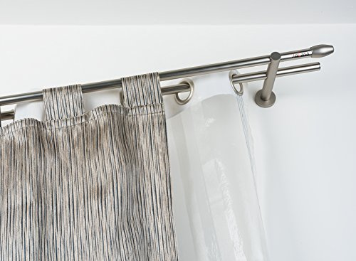 InCasa Bastone Doppio per Tende Ø 20 mm Senza Anelli, L. 260 cm in Acciaio Satinato – Completo