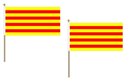 AZ FLAG STOCKFLAGGE KATALONIEN 45x30cm mit holzmast - 10 stück KATALONIEN STOCKFAHNE 30 x 45 cm - flaggen