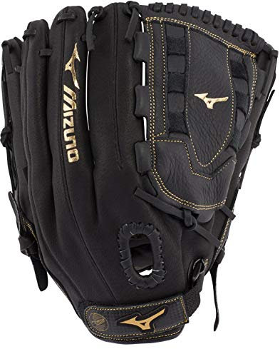 Mizuno GPM1255 Premier Series Slowpitch Softball-Handschuhe, 31,8 cm, Linke Hand, Schwarz/Gold, Schottenkaro, U-Netz