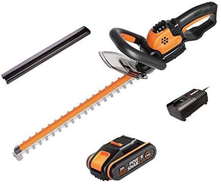 WORX 18V(20V Max) Taille-Haies sans Fil WG261E, 1pc 20V 2.0Ah Batterie, Longueur de Lame 460mm, Écartement des Dents 16mm, Lame à Double Action, Sécurité Triple Poignée Réglable