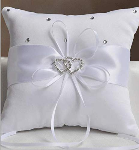 Frmarche Mariage Anneau Oreille Coussin Oreiller Porteur de Bague Anneau d'alliance 15 x15cm (Blanc)