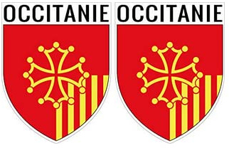 SAFIRMES 2 X ECUSSON Autocollant Vinyle OCCITANIE 4x5 cm Sticker Voiture Moto Valise PC