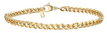 PROSTEEL Herren Armband Klassische Panzerkette 3,5/6/9/12mm 21cm kubanische Gliederkette Armband Herren Hip-Hop Armkette ModeSchmuck Accessoire für Männer Frauen Edelstahl/18k vergoldet