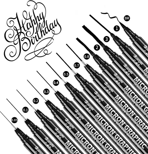 12Pcs Kaligraphiestift Schwarz,Schwarze Fasermaler,Fasermaler Pinsel,Kalligraphie Stifte Bunt,Fineliner Schwarz Set,Pinselstifte Kalligraphie,Kalligraphie Stifte Set Schwarz