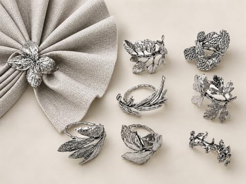 Serviettenringe für Kräuter, Serviettenringe, 8 Stück, für alle Anlässe, ideal für Thanksgiving, Weihnachten, Hochzeit, Herbst, Party, Feiern (Silber)