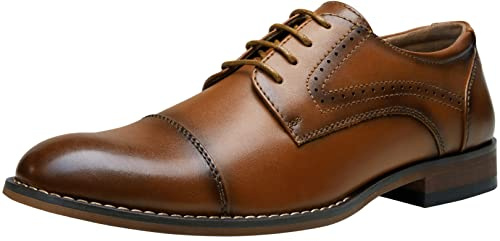 Vostey Men's Dress Shoes Brown Classic Cap Toe Brogue Men Oxfords (BMY636 Polished Brown Size 10)