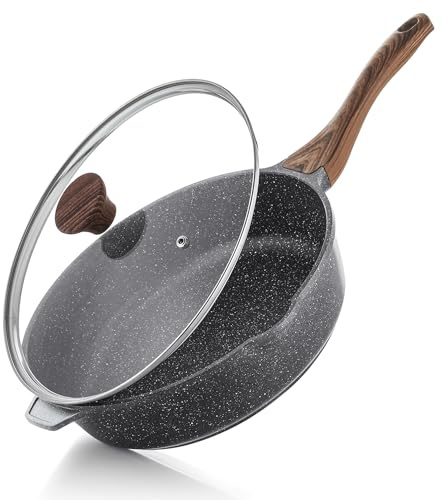 SENSARTE Nonstick Deep Frying Pan Skillet, 12-inch Saute Pan with Lid, Stay-cool Handle, Chef Pan Healthy Stone Cookware Cooking Pan, Induction Compatible, PFOA Free