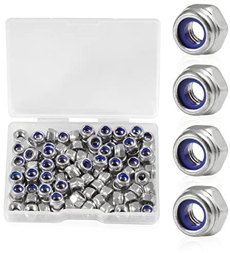 SPEEDWOX 100 PCS M4 x 0.7mm Nylon Insert Nuts Locknuts, Self-locking Nut 304 Stainless Steel, Hexagon Lock Nut with Storage Box for Lock Washers