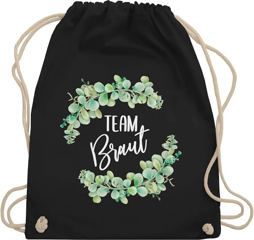 Turnbeutel Rucksack - JGA Junggesellenabschied Frauen - Team Braut Eukalyptus weiß - Unisize - Schwarz - das gefolge der stoffbeutel brauttaschen bachelorette party beutel damen