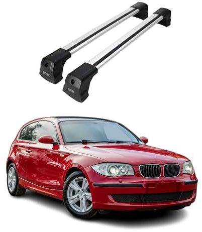 OMAC Dachträger Grundtäger kompatibel mit BMW 1er E87 E81 2004-2011 Aluminium 75kg Silber 2tlg Fixpunkte kompatibel mit Fahrradträger, Dachboxen, Skiträger Abschließbar