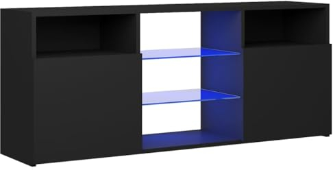 vidaXL Meuble TV avec Lumières LED, Armoire de Télévision, Meuble Télé de Salon, Armoire Basse Salle de Séjour Intérieur, Moderne, Noir
