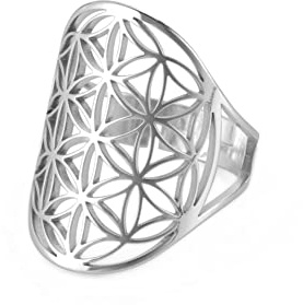 kkjoy Anillo de Acero Inoxidable con Calado Flor de la Vida Ajustable Anillo Dedo Abierto Anillos de Promesa Joyería Regalo para Mujeres