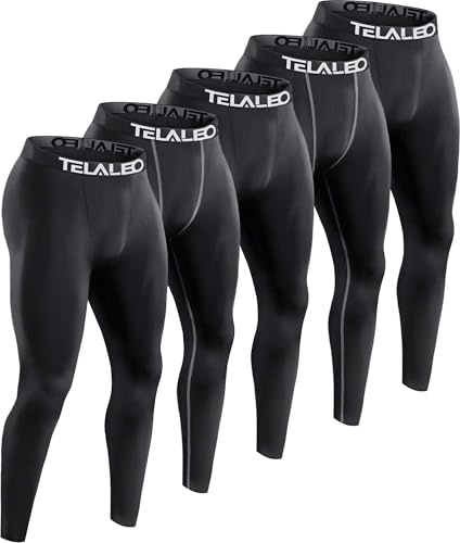 TELALEO 5 Pack Men's Compression Pants for Workout, Running,Basketball,Football-Sports Baselayer Leggings L