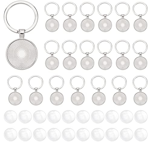 DICOSMETIC 20 Stück Foto Schlüsselanhänger, weiße Cabochons, Lünette, Charme, Halterungen für Anhänger mit Cabochons aus Glas, für DIY
