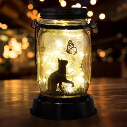 MARCHIORI Solar Lantern Cat, Cat Lovers Gift, Gifts for Women, Mom, Grandma and Everyone, Gardening Gifts Solar Outdoor Garden Lights, Fence Path Decor Lights, Cats Gift