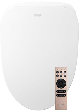 Eco Nova Elongated Bidet Toilet Seat, White, Slim Profile, Stainless Steel Nozzle, Unlimited Warm Water, LED Night Light, Wireless Remote Control With Wall Mount, Sittable Lid, 4 Year Warranty