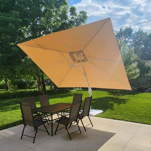 PURPLE LEAF Ampelschirm 270 × 350 cm Weißer Alurahmen 360° Drehbar, Beige | Ampelschirm Groß, 5-fach neigbar, Robuste 8-Streben-Konstruktion, Leichtgängige Bedienung, UV-Schutz, Elegante Optik