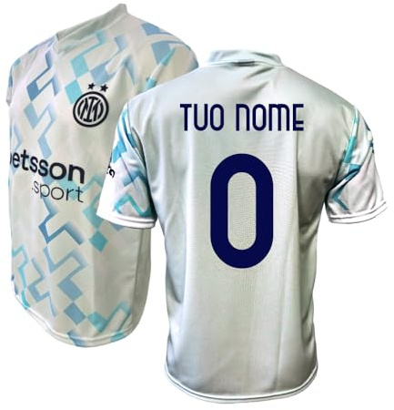 Inter Replica Ufficiale Maglia Away della Stagione in Corso, Personalizzabile, Bianco, Blu, Nero, Bambino Ragazzo Adulto