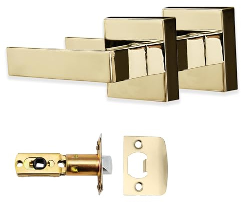 XFORT Quad Passage Knob Set Polished Brass, Door Knob for Internal Wooden Doors, Complete Set with Tubular Latch