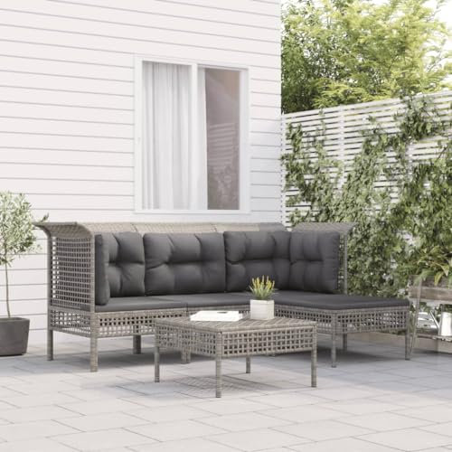 ULUYYUC 5-TLG. Garten-Lounge-Set, Gartenmöbel Set Schlafsofa Küchensofa Balkonmöbel Geeignet für Garten Hinterhof Außenbereich Balkon mit Kissen Grau Poly Rattan
