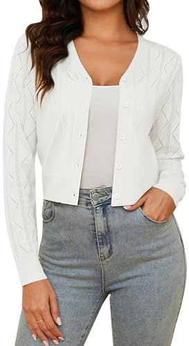 Irevial Cardigan Corto da Donna Leggera Giacca in Maglia Elegante Golfino Donna con Bottoni Casual Maglieria Cappotto Cavo a Maniche Lunghe per Primavera Estiva Autunno