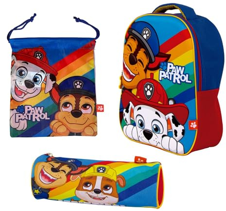 Mochila Infantil 3D, Estuche Escolar y Bolsa Merienda Patrulla Canina | Mochilas Escolares para Niños | Material Escolar Vuelta al Cole de Patrulla Canina | Mochila Guardería | Ideal para el Colegio