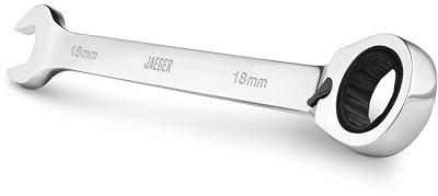 Jaeger Llave combinada de trinquete reversible de 18 mm, 12 puntos, espacios reducidos, 90 dientes