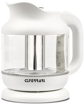 G3 Ferrari G10193 Idilio, Glas Wasserkocher & Teemaschine, 1,2L, Teekanne mit Edelstahlsieb, Teekocher, Teebereiter elektrisch, weiß
