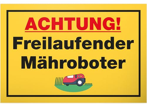 DankeDir! Achtung Freilaufender Mähroboter Schild - 30x20 cm - Lustiges Hinweisschild für Garten und Rasenflächen - Gartenschild Wetterfest langlebig - Rasenmähroboter Rasenroboter