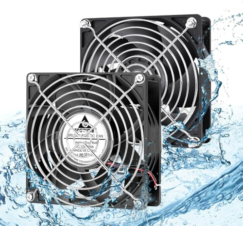 GDSTIME 2 Packs 12038 IP68 Fan 120mm 12V Fan Waterproof 116 CFM | Dual Ball Bearing 3000 RPM High Performance for RV Fridge Computer Greenhouse Grow Tent Refrigerator Cooling