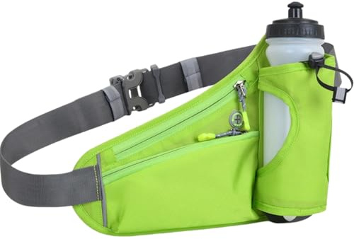HSTWODE Bauchtasche für Trinkflasche,Laufgürtel Handy,Gürteltasche mit Flaschenhalter,Running Belt,Verstellbar Hüfttasche Damen und Herren,Trinkgürtel für Jogging (fluoreszierendem Grün)