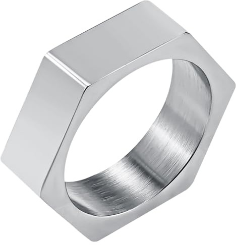 JewelryWe Hexagon ring herr sigillring: silver rostfritt stål herrring geometrisk sexkantig fingerring bandring punk hip hop biker ring band smycken för män kvinnor storlek 62, Rostfritt stål