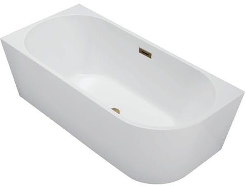 Balneo - Fristående badkar - AVOLA hörnbadkar - Akryl med stålram - 6 stabiliseringsfötter - Överflöd och klicklås - Modern design - vänster - Guld - 160x80cm