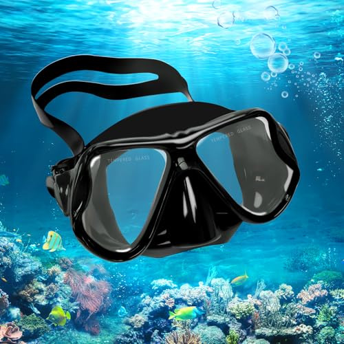 Maschera Subacquea Adulti Vetro Temperato, Maschera Snorkeling Adulto 180° HD Visuale Panoramico, Maschera Sub Antiappannamento Professionale, Maschera Mare Impermeabile Regolabili per Uomo Donna