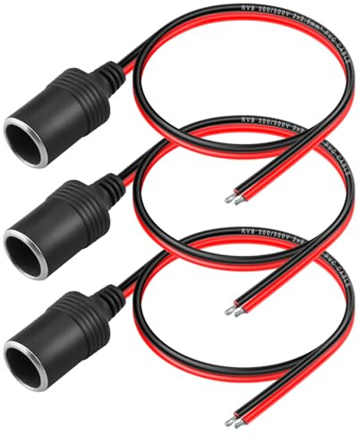 HATMINI 3 Pcs 14AWG Zigarettenanzünder Buchse mit blanken Draht verzinnt Kabel, 12V 24V Reparatur und Ersatz Universal Auto Zigarettenanzünder Stromkabel -1FT/30CM