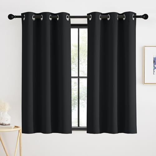 KGORGE Scheibengardinen Küche Modern Verdunklungsvorhänge Kurz | Schwarz,H120 x B90 cm,Bistrogardine 2er Set,Thermovorhang Hitzeschutz,Verdunkelung,Sonnenschutz,für Schafzimmer