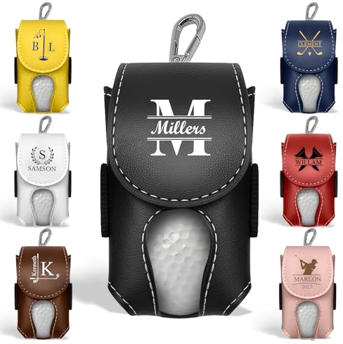 Personalisierte Golfball & Tee Tasche, Ideal Golf Geschenke, PU Leder Golftasche mit Tees Halter, Portable Golf Zubehör mit Gürtelclip, Geschenke für Golf-Liebhaber, Golfer, Trainer, Teams, Männer,