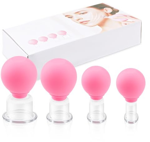 4 Size Facial Cupping Set for Face, Face Cupping Set, Silicone Facial Cupping, Cupping Kit for Massaging Body, Relax Presents (Pink)