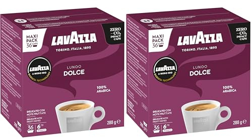 LAVAZZA - Capsule Lungo Dolce A Modo Mio - Café Long 100% Arabica - 36 Capsules (Lot de 2)