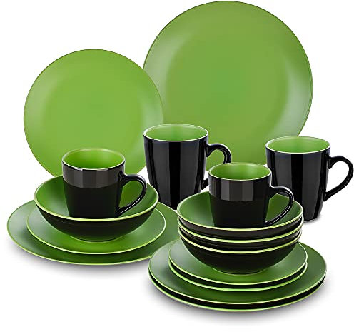 SQMGFA Ceramic tableware 16/32/48 Piece Matte Black Red Crockery Dinnerware Set with Dinner Dessert Plate Bowl Mug Tablewar (Color : 32-Piece Yellow) (16)