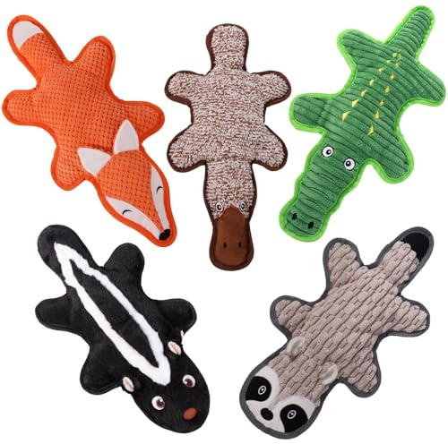 Eneston 5 Pack No Stuffing Squeaky Dog Toys for Large Dogs - Interactive Durable Plush Chew Toy with Crinkle Paper, Safe Pet Toy for Small to Large Breed, Ideal for Puppy Gifts & Tug of War Toys